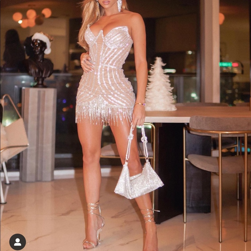 Crystal mesh mini dress
